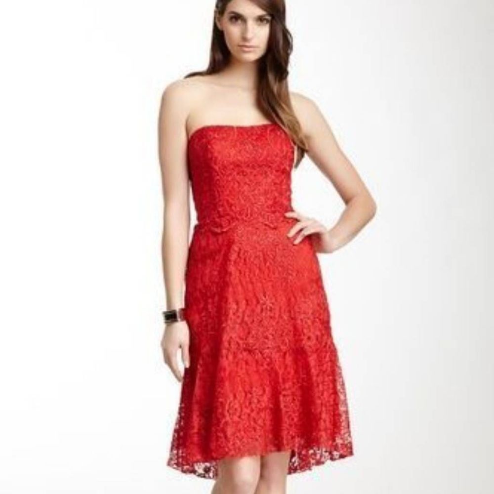 ABS by Allen Schwatz red lace strapless dress size 6